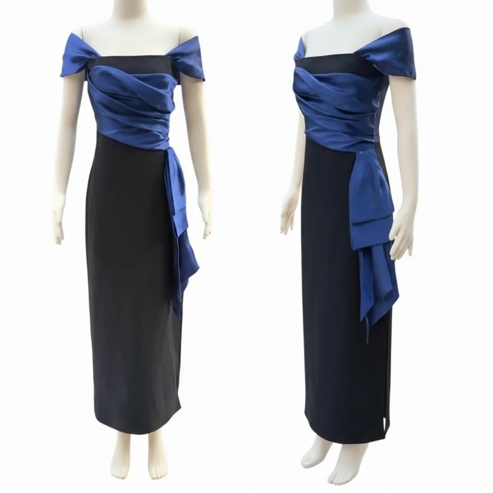 Shoshanna Moira Off the Shoulder Cap Sleeve Satin Bow Maxi Gown Dress Size 4